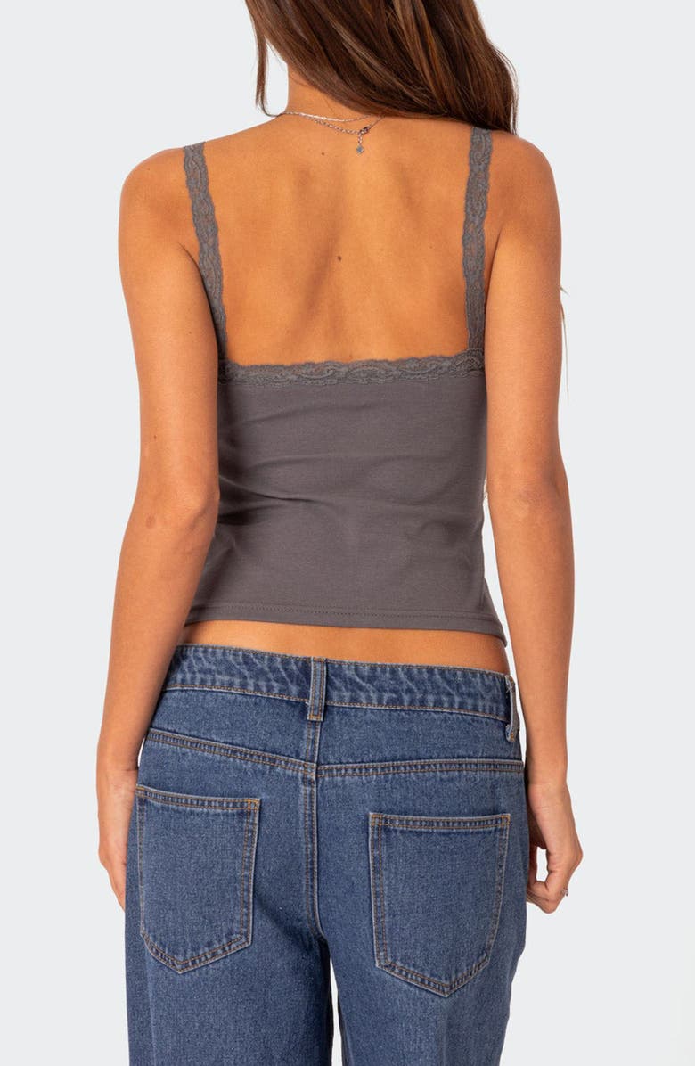EDIKTED Amilia Lace Trim Tank, Alternate, color, Dark-Gray