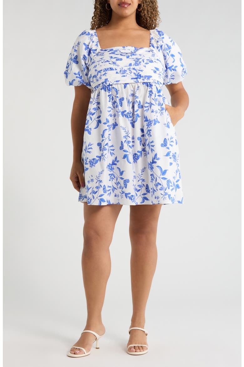 Leya Floral Pleated Mini Dress, Main, color, WHITE BLUE MULTI