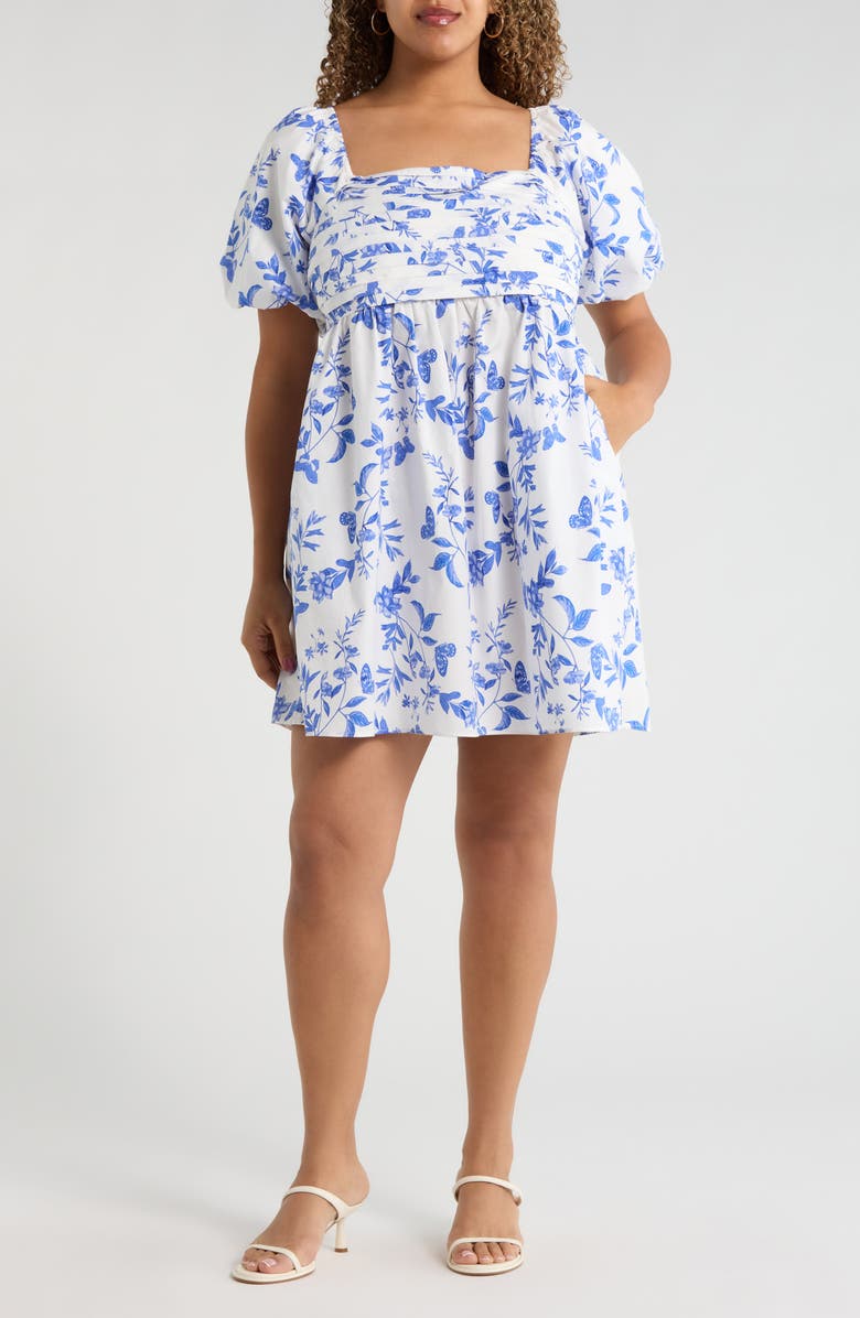 SUGARLIPS Leya Floral Pleated Mini Dress, Main, color, White Blue Multi