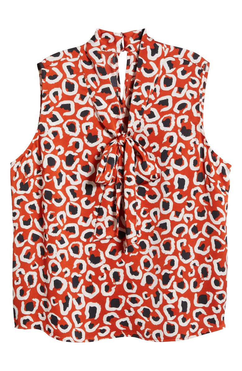 Tahari ASL Bow Neck Sleeveless Satin Top, Alternate, color, Persimmon Leopard