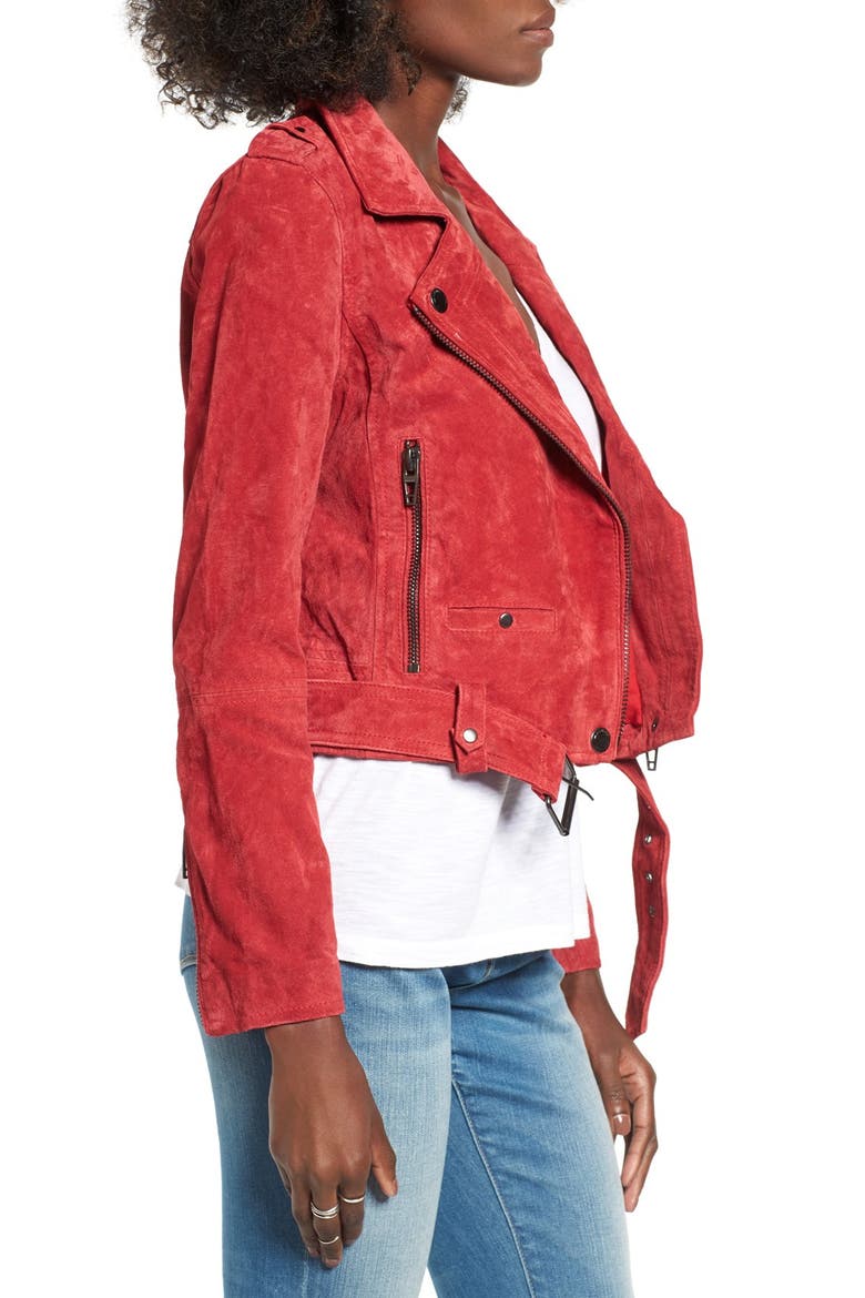 Morning Suede Moto Jacket, Alternate, color, RED MOON RED