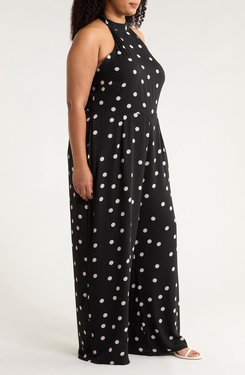 SUGARLIPS Kaline Polka Dot After Hours Halter Jumpsuit, Alternate, color, Ivory-Black-Dot