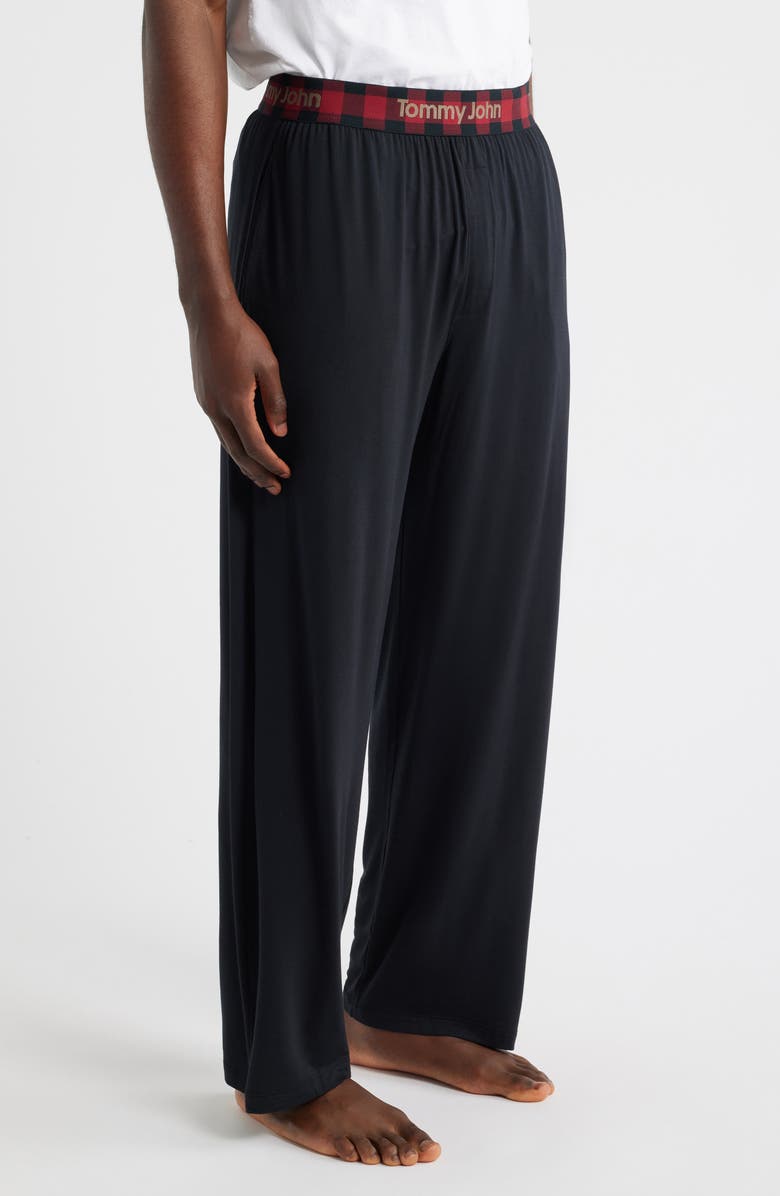 Tommy John Second Skin Modal Blend Pajama Pants, Alternate, color, Black/ Plaid Rhubarb