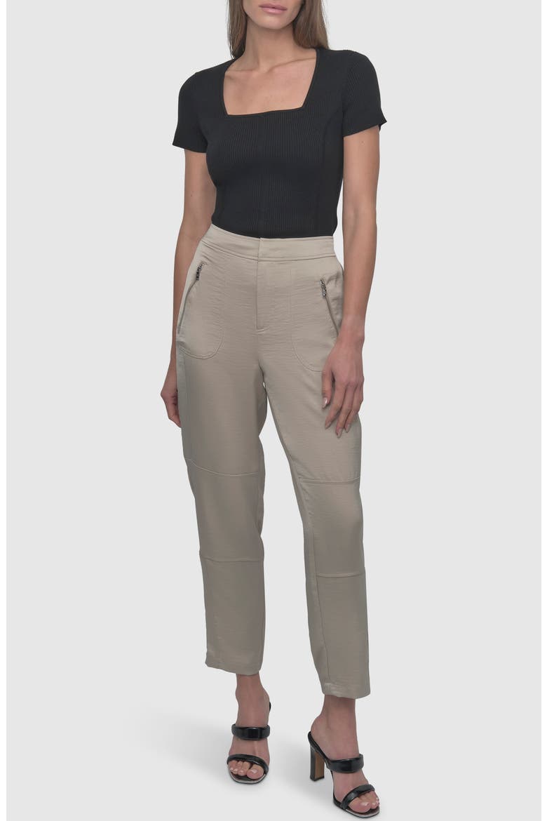 Zip Pocket Satin Pants, Alternate, color, PEBBLE