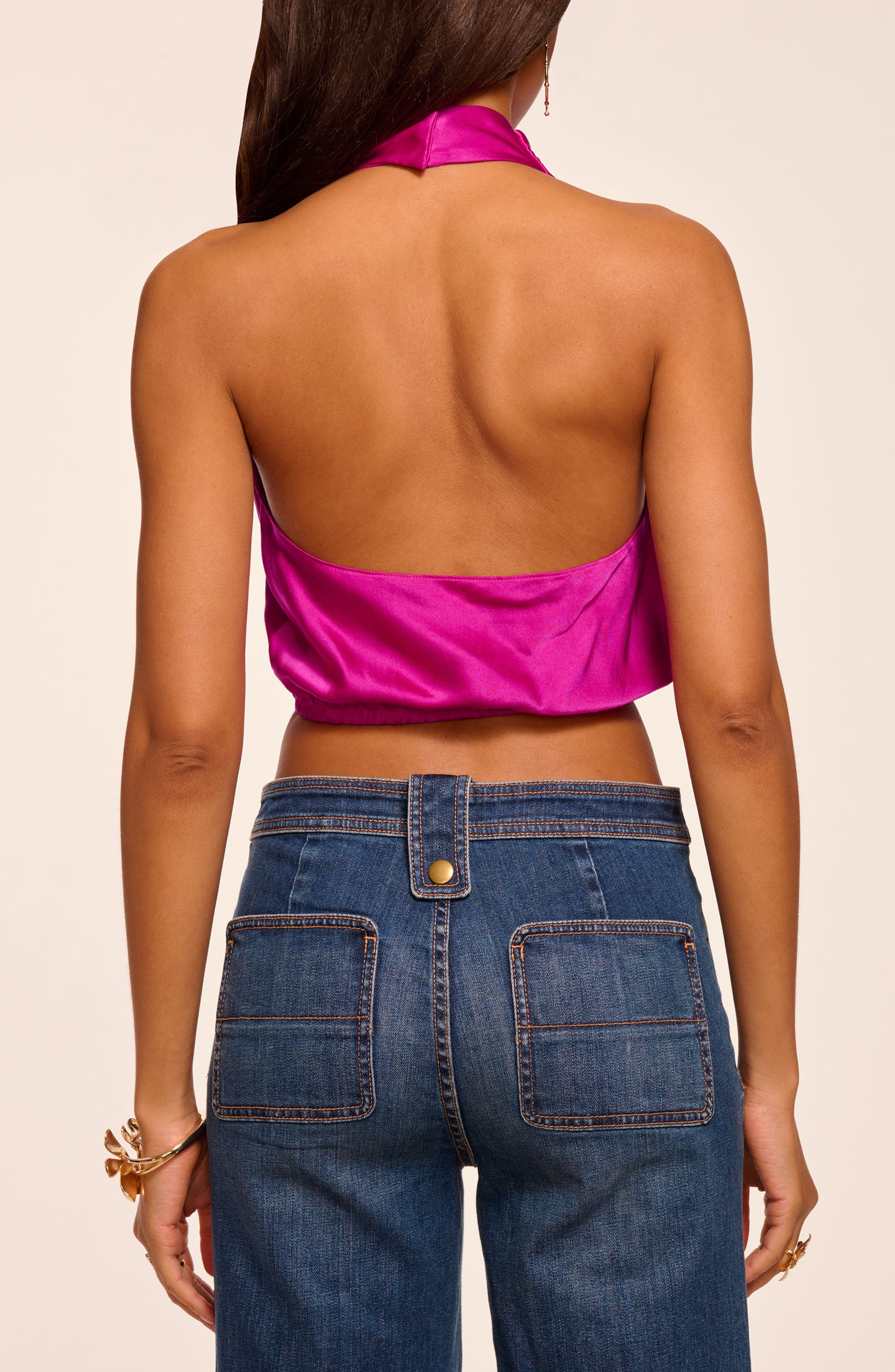 Libbie Crop Stretch Silk Halter Top - image 4