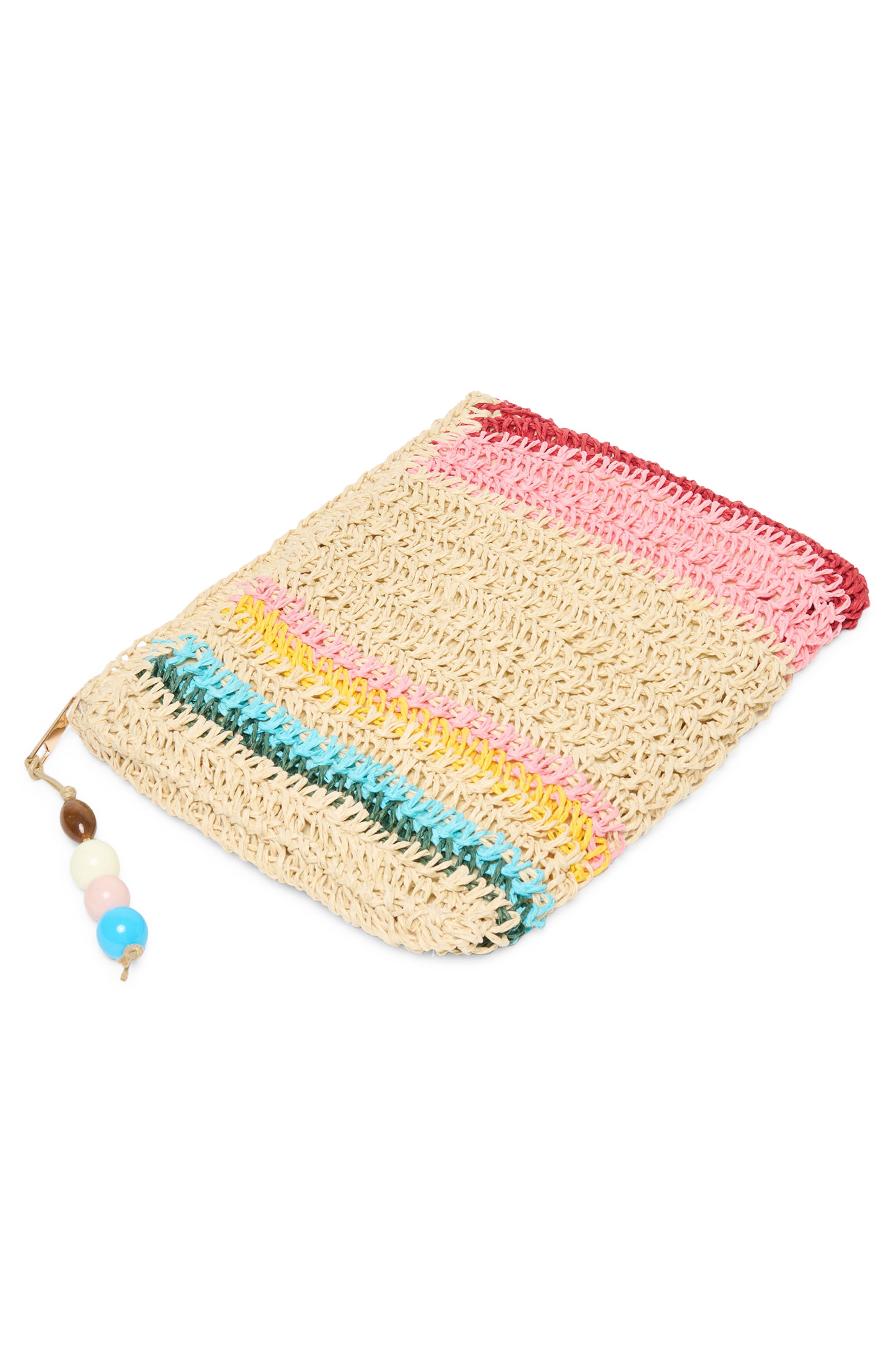 Astra Raffia Clutch, Alternate, color, MULTI PINK