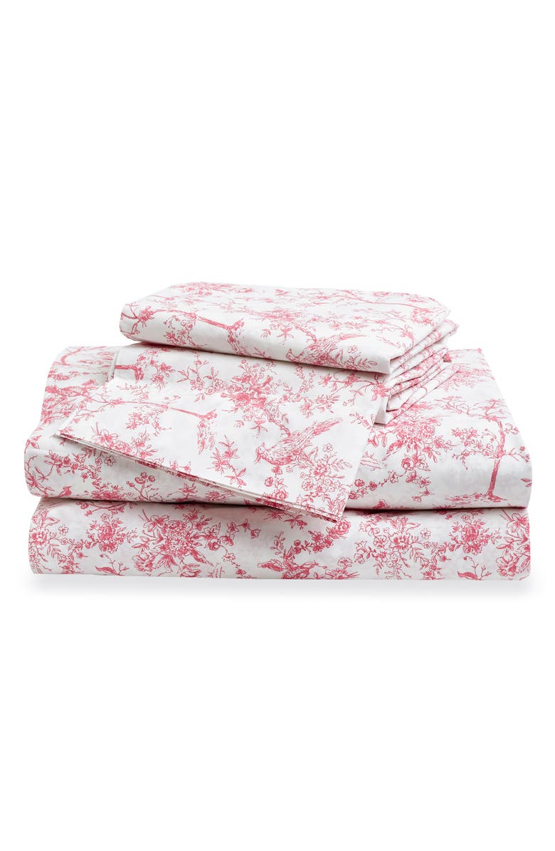 Petite Plume Timeless Toile Cotton Percale Sheet Set, Main, color, Pink