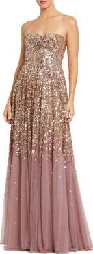 Mac Duggal Strapless Sweetheart Neck Sequin Ombre Gown