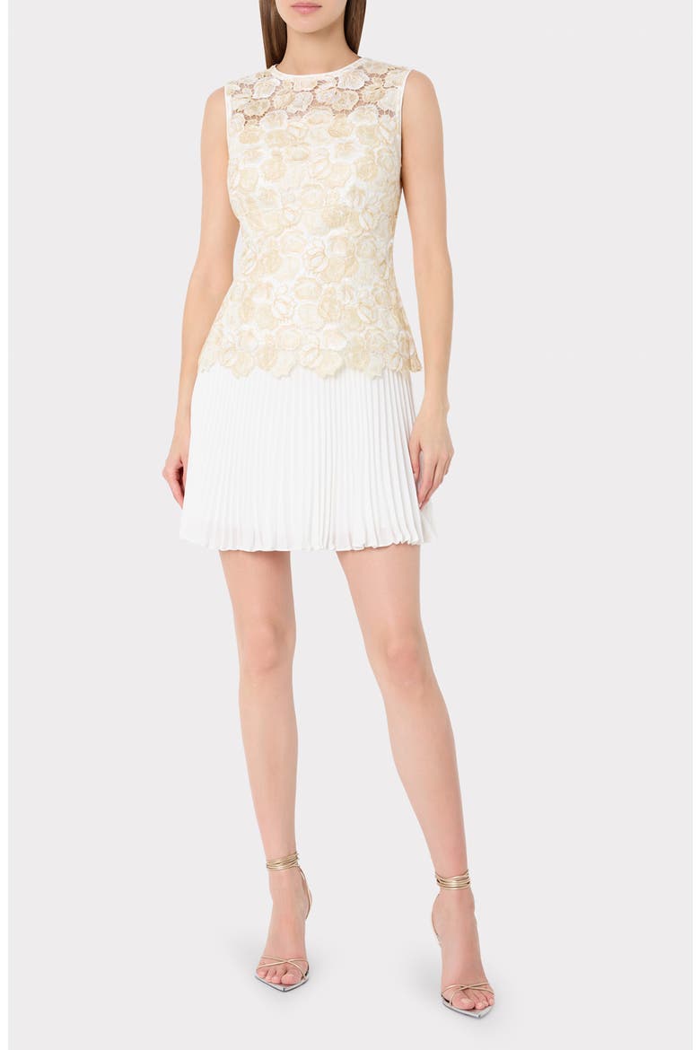 Maggie Embroidered Pleated Sleeveless Minidress, Main, color, ECRU