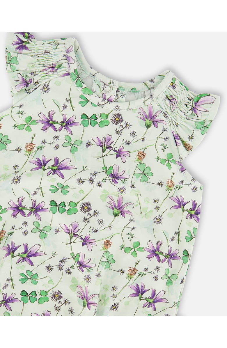 Deux par Deux Jersey Printed Flowers Romper, Alternate, color, Green Floral Print