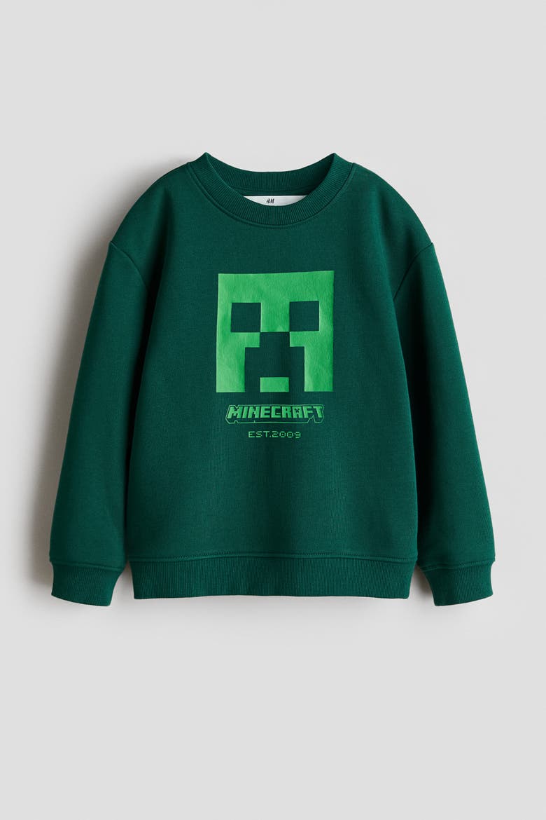 Print-motif Sweatshirt, Main, color, Dark green/Minecraft