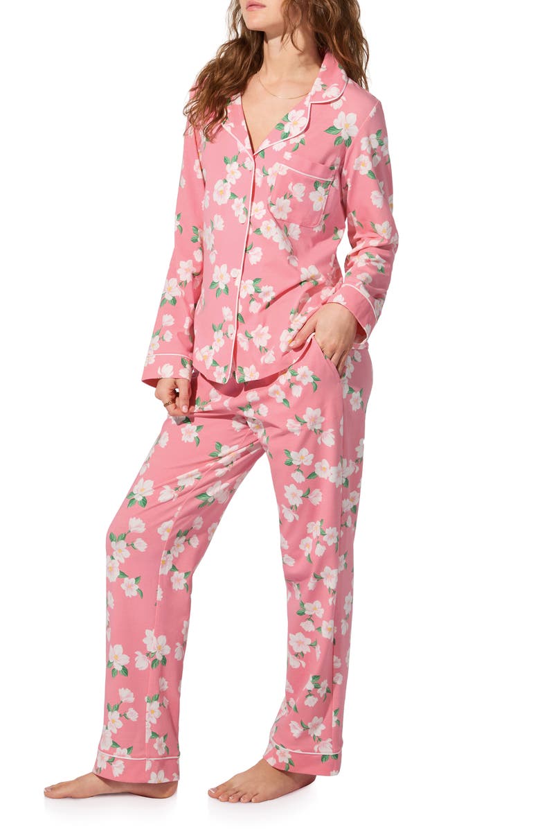 BedHead Pajamas Print Jersey Pajamas, Alternate, color, Pink Magnolias