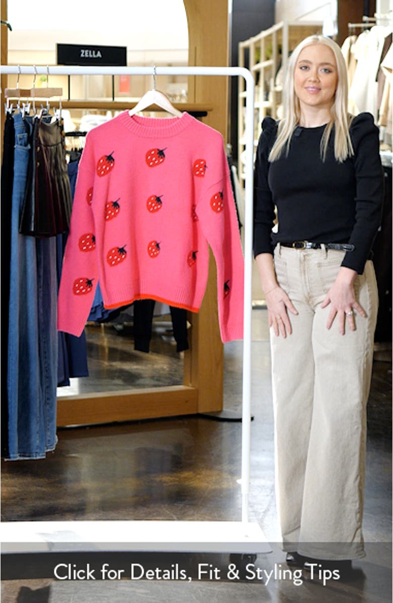 Strawberry Jacquard Crewneck Sweater, sales video thumbnail