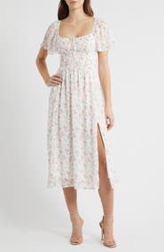 All in Favor Floral Butterfly Sleeve Midi Dress