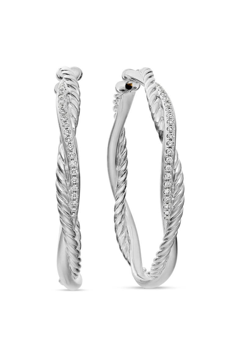 Petite Infinity Hoop Earrings in Sterling Silver with Pavé Diamonds, Main, color, STERLING SILVER