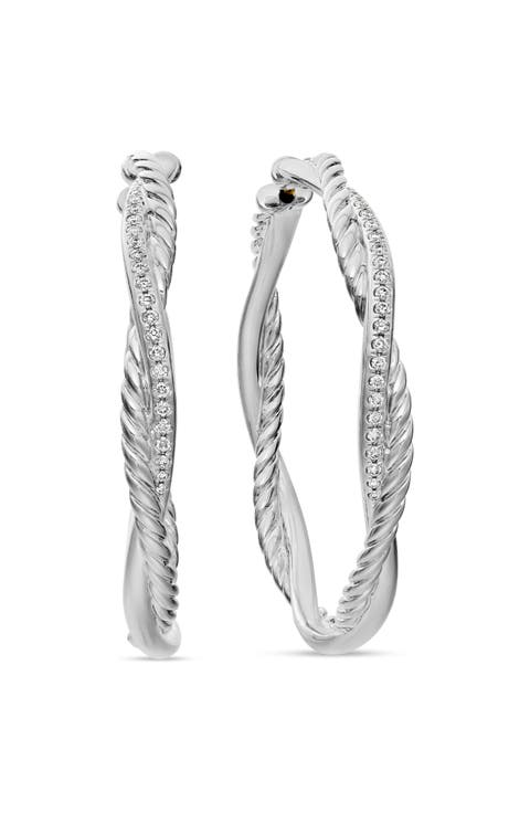Petite Infinity Hoop Earrings in Sterling Silver with Pavé Diamonds