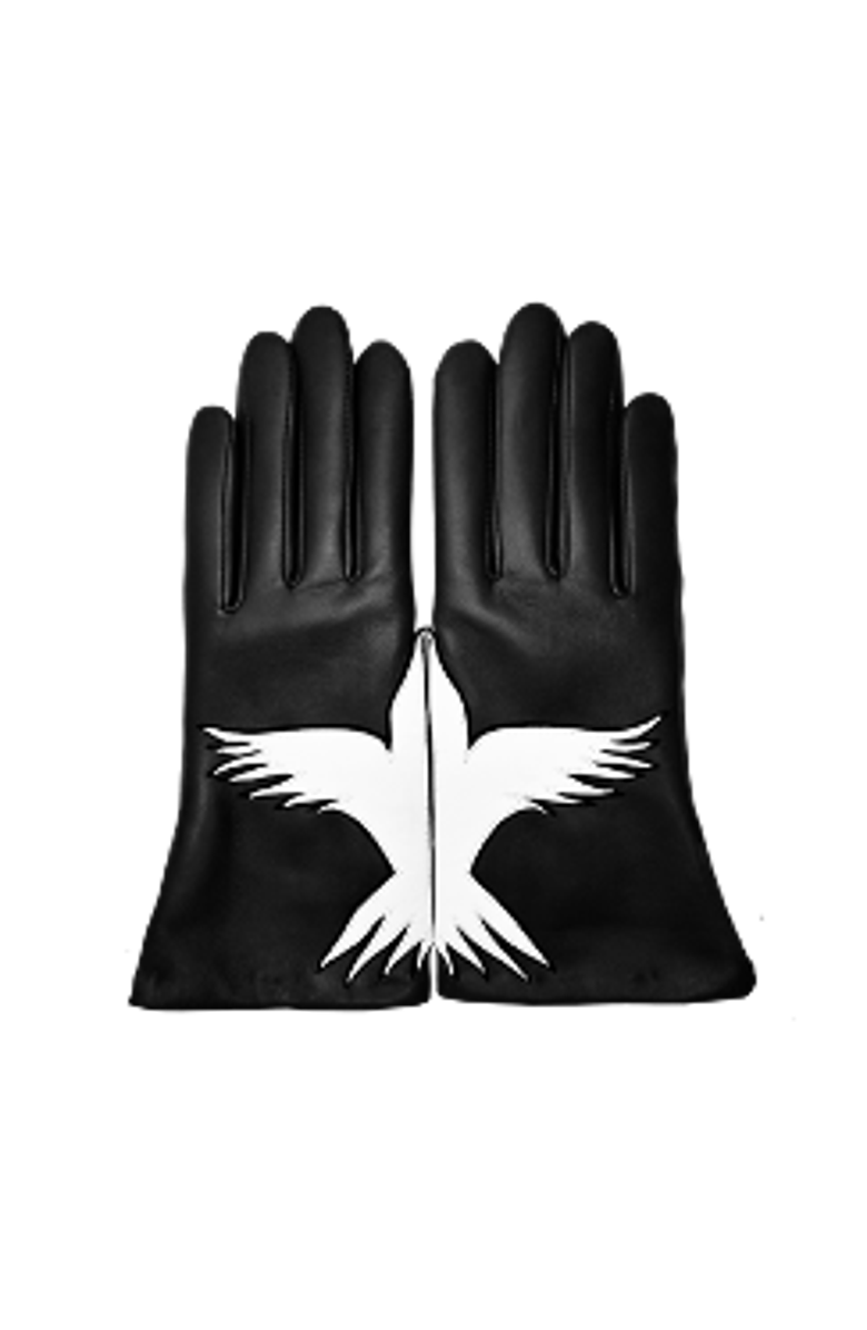 Agnelle Freedom Lambskin Glove Lined in Silk with Bird Motif, Main, color, Tnoir/Lumiere
