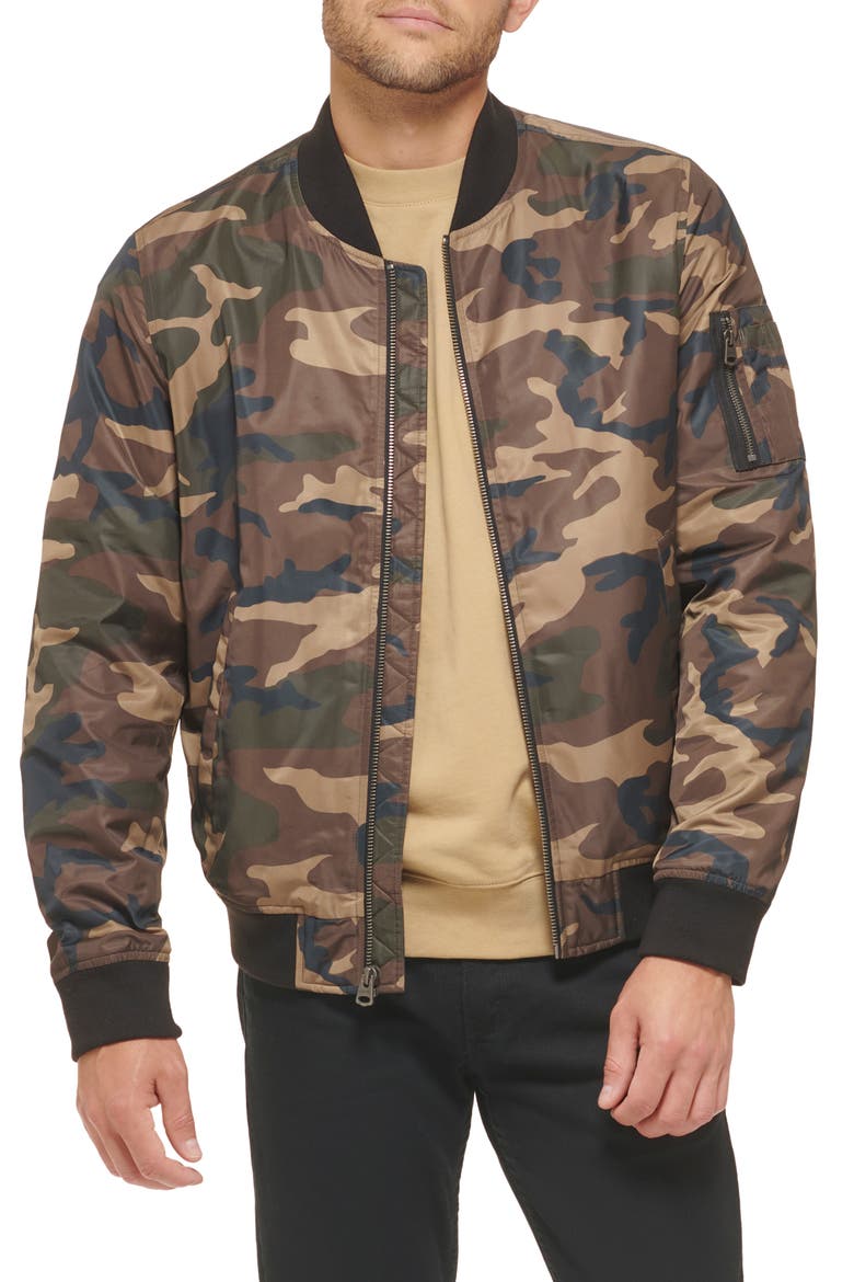 Nylon Satin Bomber Jacket, Main, color, CAMOUFLAGE