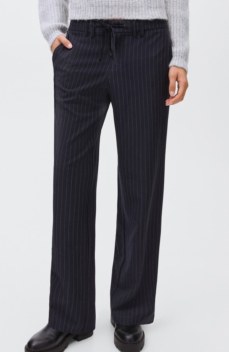 MANGO TEEN Stripe Drawstring Suit Pants, Main, color, Navy