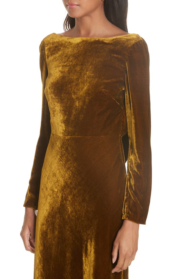 Tina Cowl Back Velvet Dress, Alternate, color, GOLD