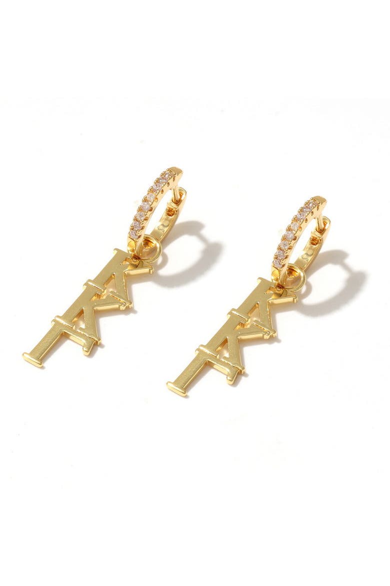 Kappa Kappa Gamma Greek Letter Huggie + Charm Earrings, Main, color, Yellow Gold