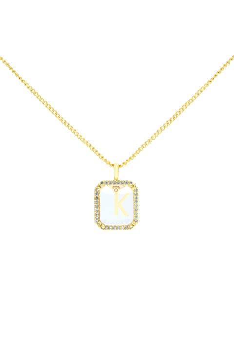 Crystal Letter Square Pendant Necklace