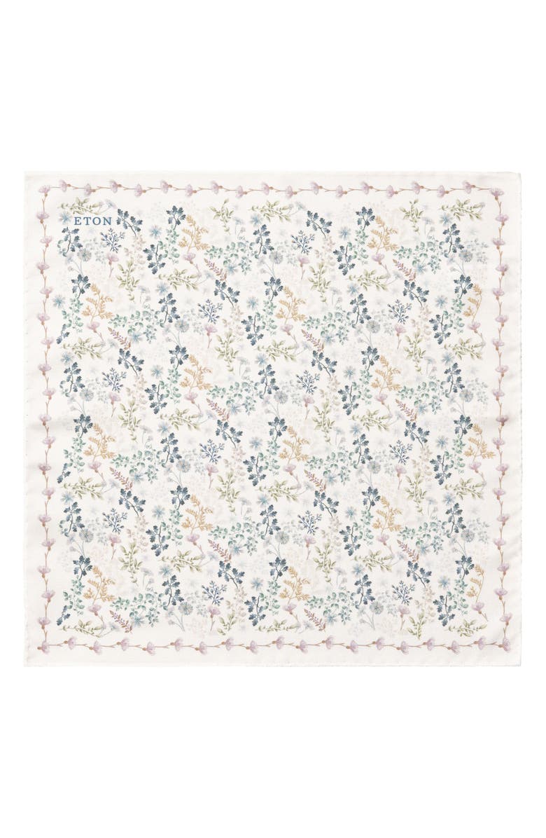 Eton Botanical Print Oxford Silk Pocket Square, Alternate, color, Multi