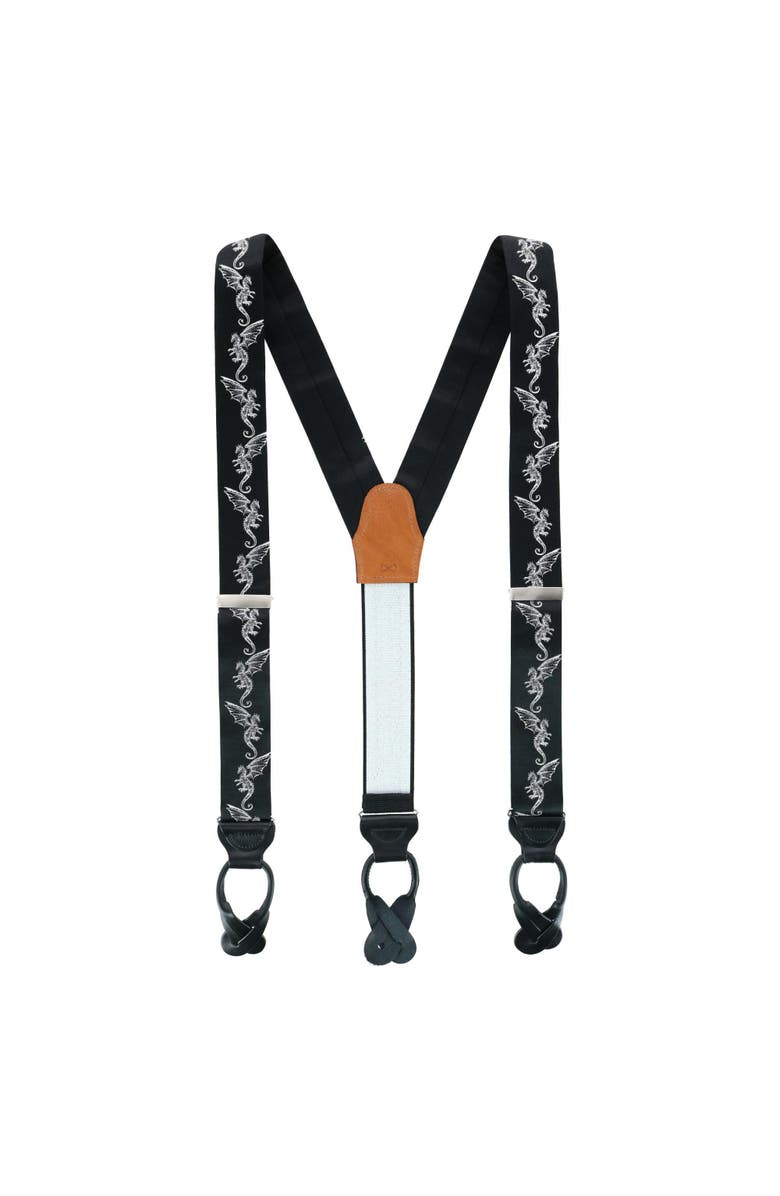 Trafalgar Guardian of Freedom Dragon Silk Button End Suspenders, Alternate, color, Black