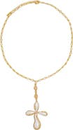 Petit Moments Amulet Imitation Pearl Cross Pendant Necklace