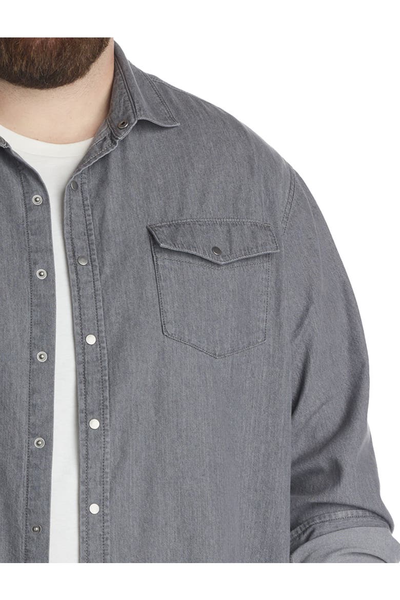Big & Tall Washed Denim Sport Shirt, Alternate, color, GREY