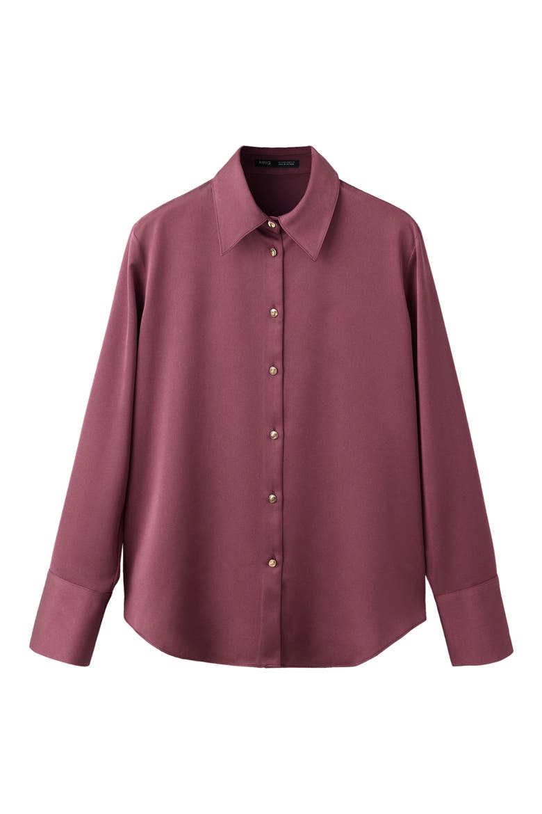 Regular Fit Satin Button-Up Shirt, Main, color, PLUM