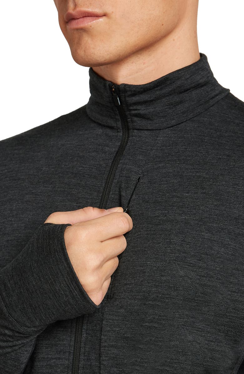 Icebreaker Lyocell & Merino 200 Realfleece Descender Quarter Zip Pullover, Alternate, color, Jet Hthr/ Black/ Cb