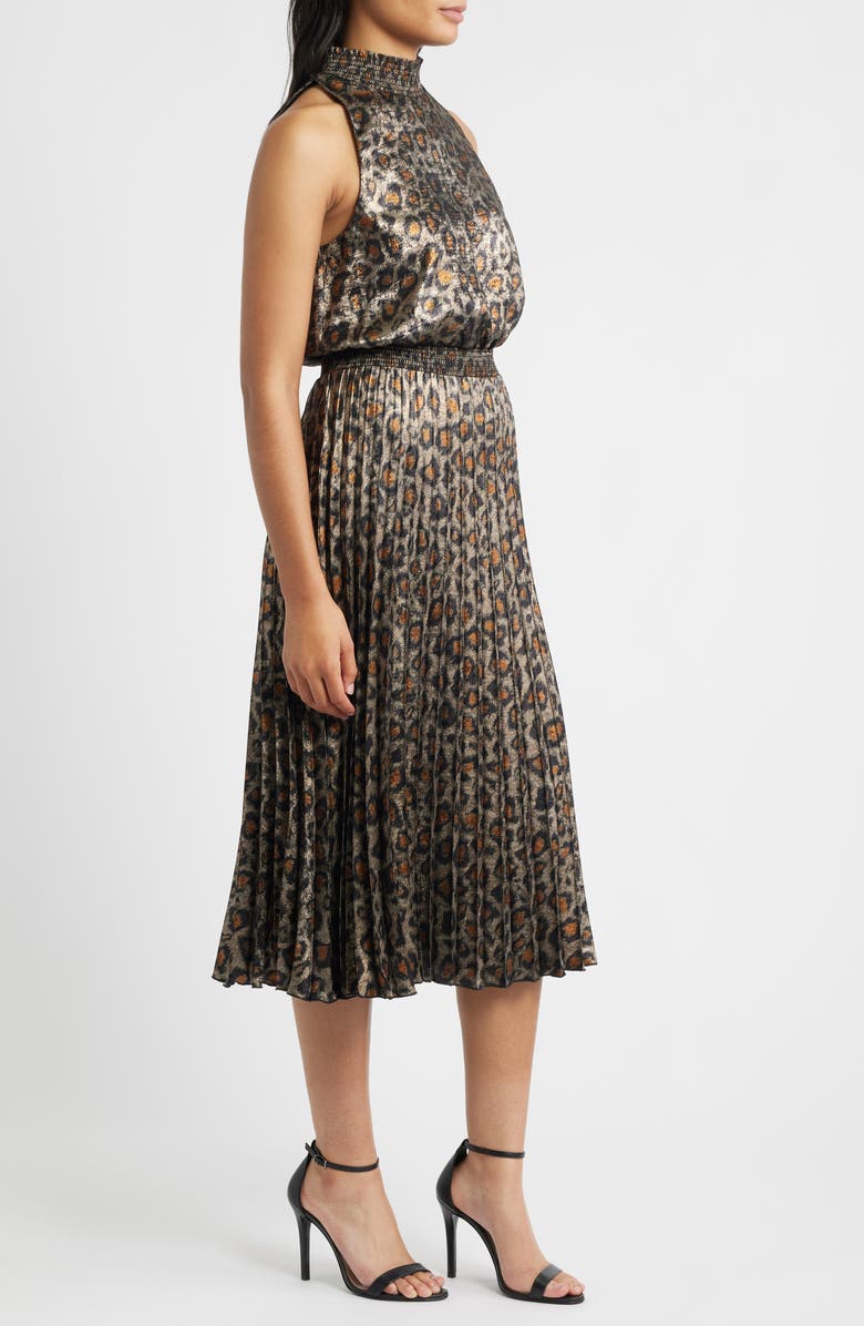 Sam Edelman Animal Metallic Pleated Sleeveless Midi Dress, Alternate, color, Gold/ Bronze