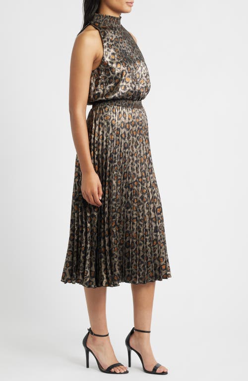 Sam Edelman Animal Metallic Pleated Sleeveless Midi Dress In Animal Print