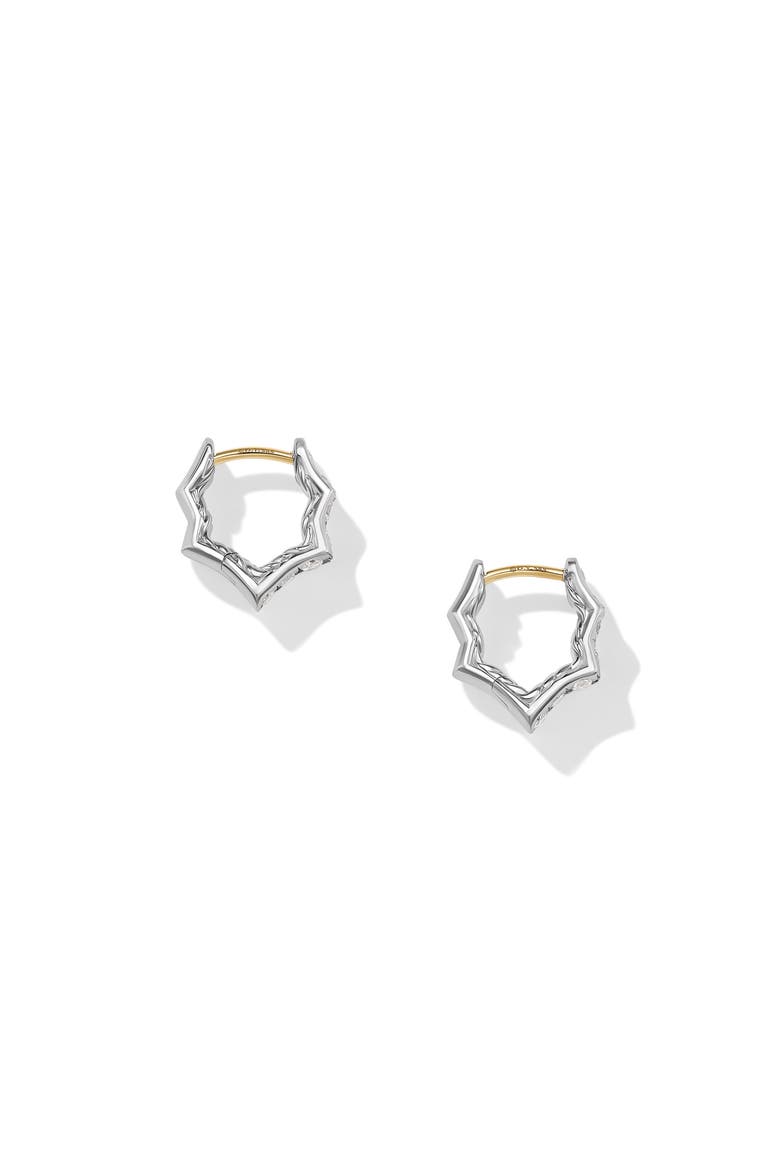 Stax Zigzag Huggie Hoop Earrings in Sterling Silver with Diamonds, 13mm, Alternate, color, STERLING SILVER