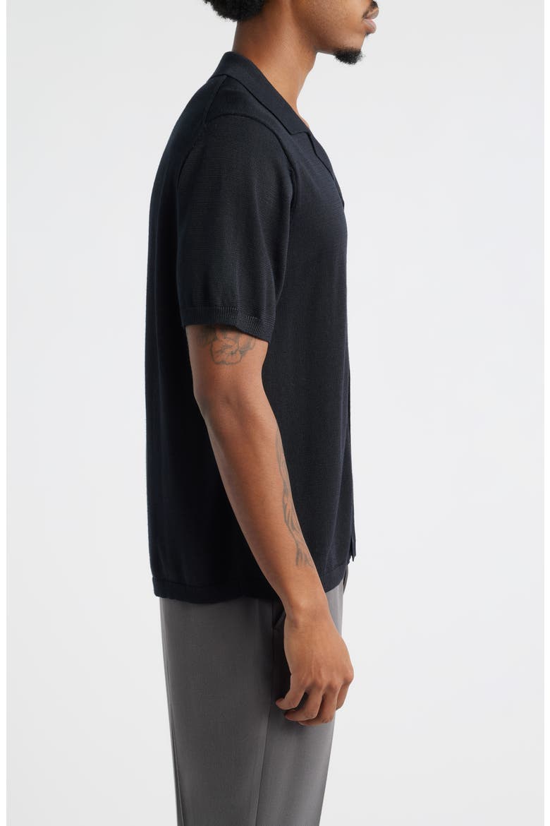 Camp Short Sleeve Button Up Sweater, Alternate, color, BLACK CAVIAR