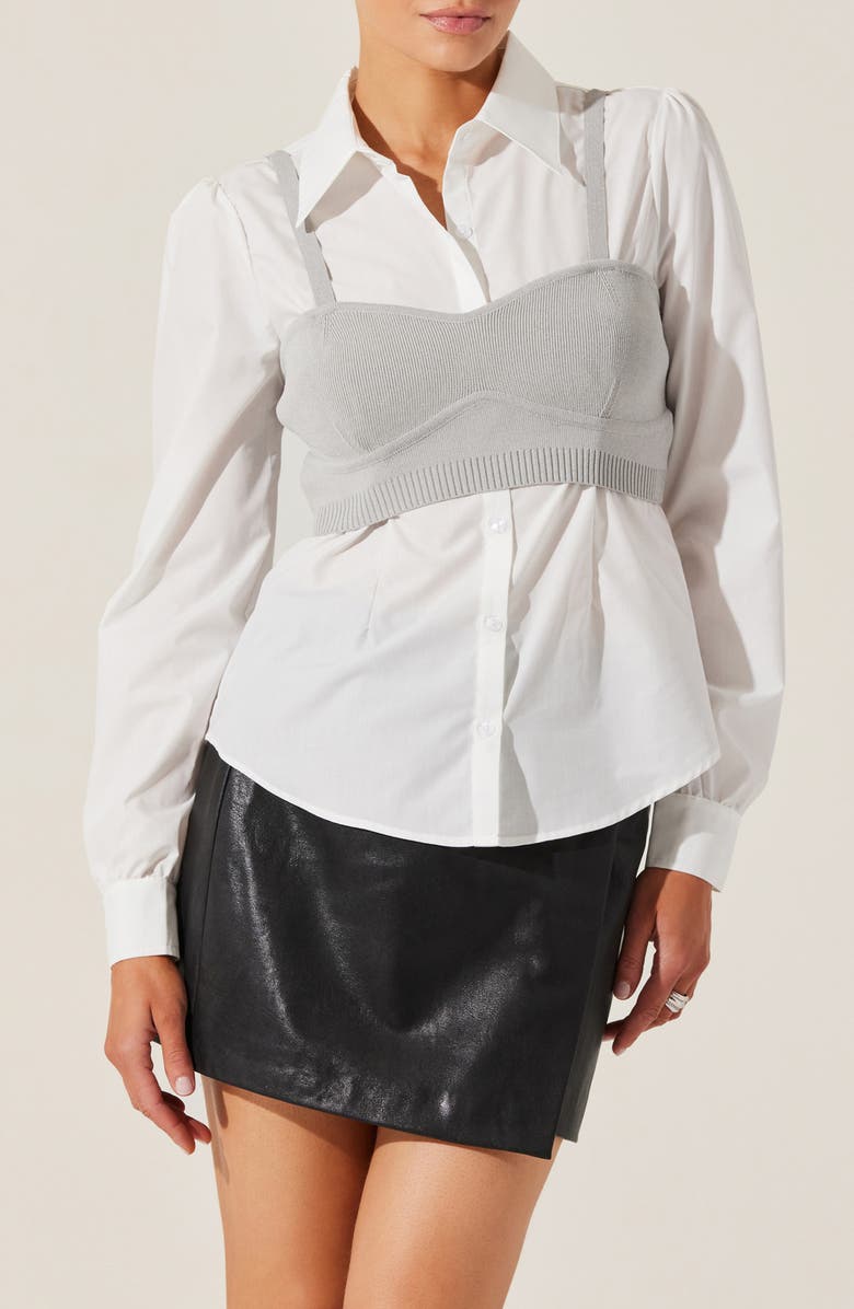 ASTR the Label Layered Bustier Top & Button-Up Shirt, Main, color, Grey Combo
