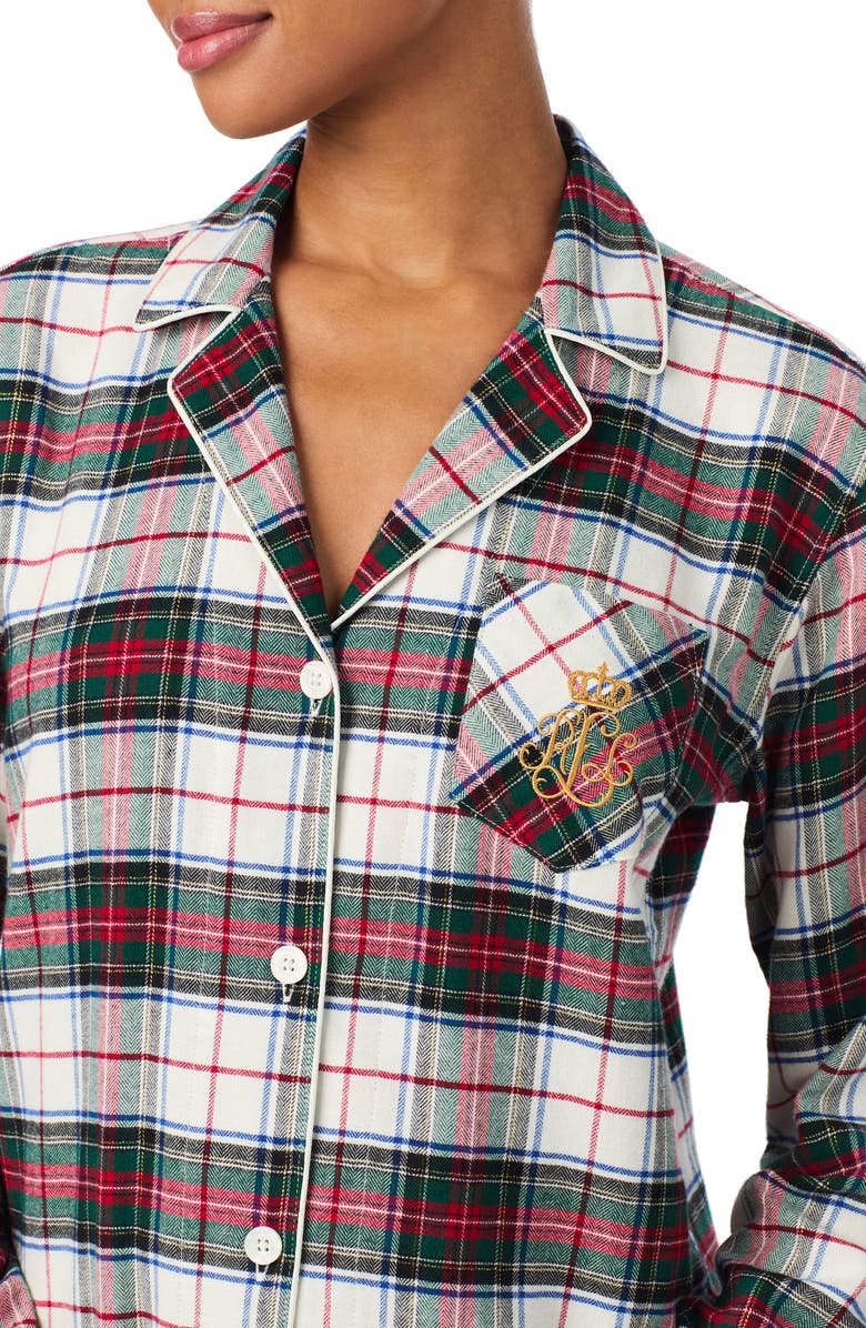 Lauren Ralph Lauren Cotton Blend Pajamas, Alternate, color, Cream Plaid
