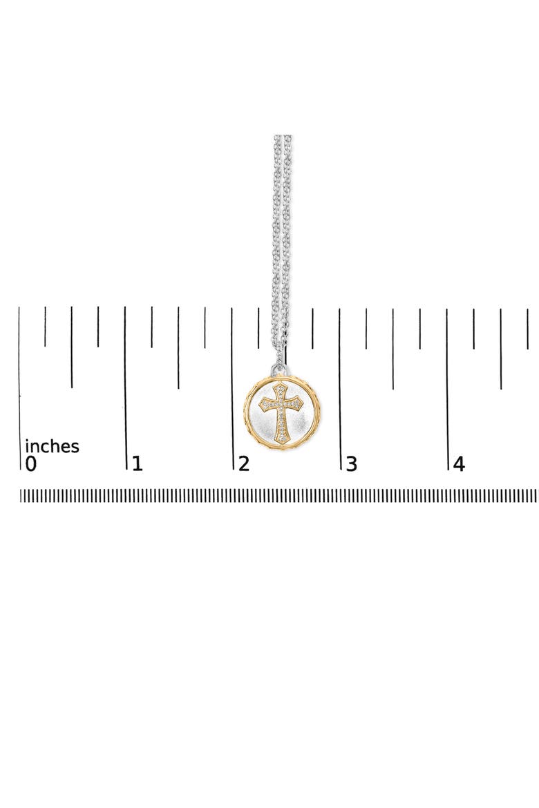 14K Yellow Gold Plated Sterling Silver 1/10 Cttw Diamond Cross Medallion Pendant Necklace, Alternate, color, Yellow Gold over Silver