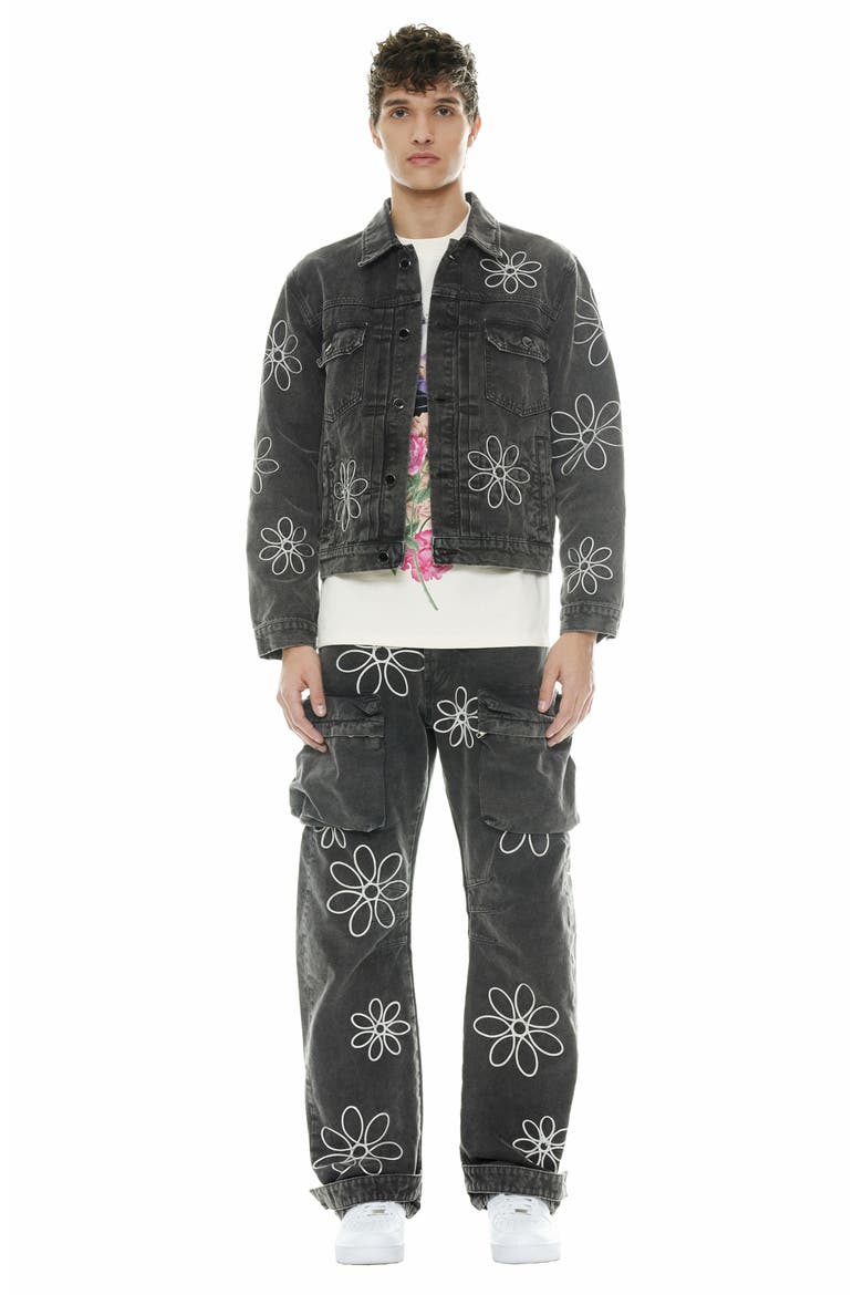 MK3 Floral Appliqué Cotton Canvas Jacket, Alternate, color, VINTAGE GRAY