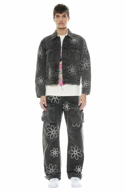 Cult Of Individuality Mk3 Floral Appliqué Cotton Canvas Jacket In Vintage Gray