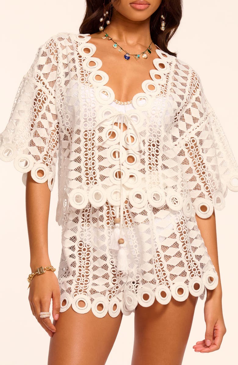 Ramy Brook Dottie Embroidered Cover-Up Top, Main, color, White Cotton