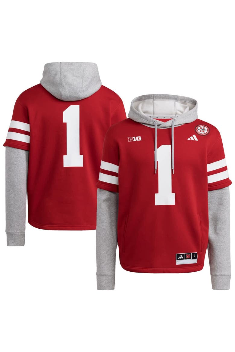 Men's adidas  Red Nebraska Huskers Jersey Pullover Hoodie, Main, color, Scarlet