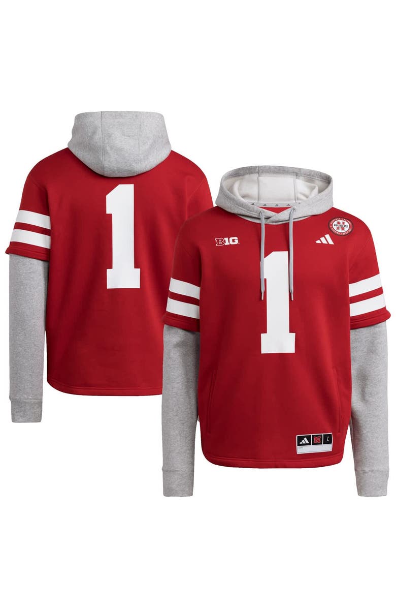 adidas Men's adidas Red Nebraska Huskers Jersey Pullover Hoodie, Main, color, Scarlet