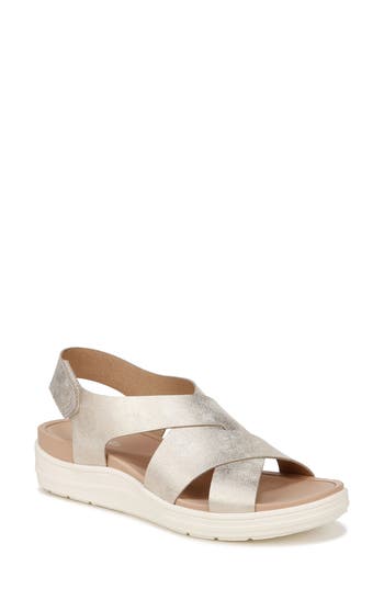 Dr. Scholl's Women's Time Off Fun Ankle Strap Wedge Sandals In Light Gold
