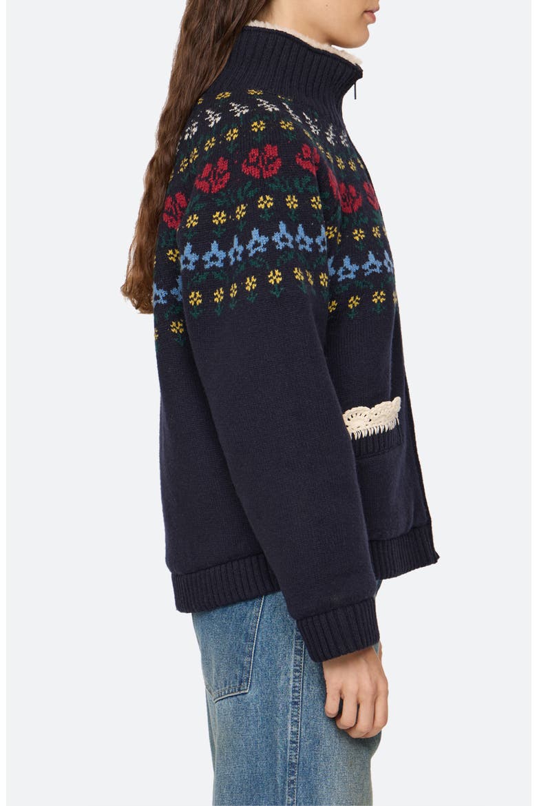 Preston Faux Shearling Lined Knit Jacket, Alternate, color, NAVY