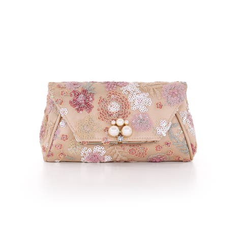 Ophelia Floral Sequin with Pearl Brooch Clutch