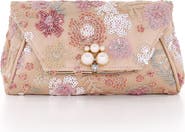 BADGLEY MISCHKA Ophelia Floral Sequin with Pearl Brooch Clutch