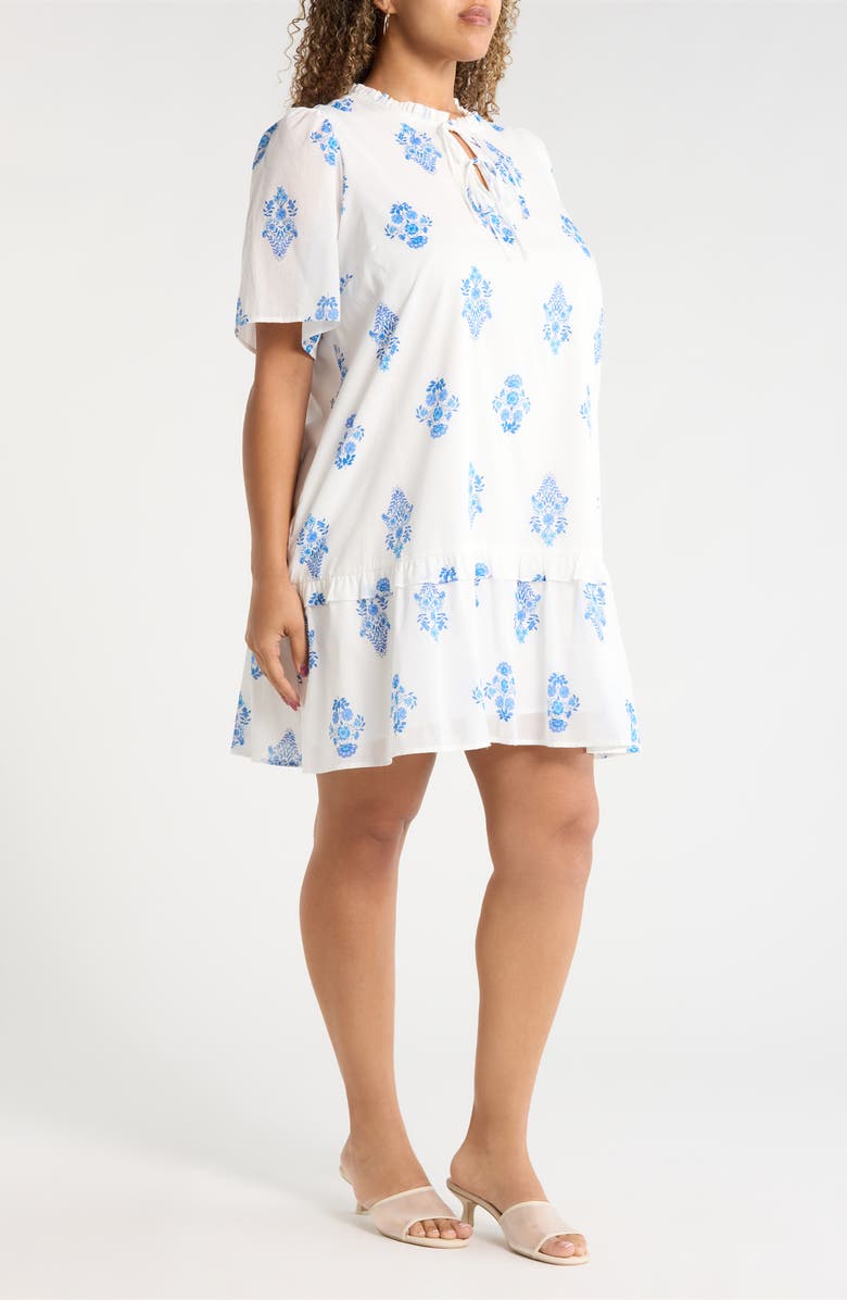 SUGARLIPS Yila Kuna Tiered Floral Minidress, Alternate, color, Wht-Blues