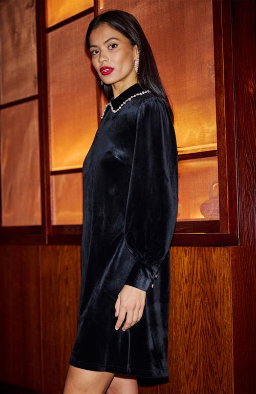 Yumi Long Sleeve Velvet Tunic Dress In Black